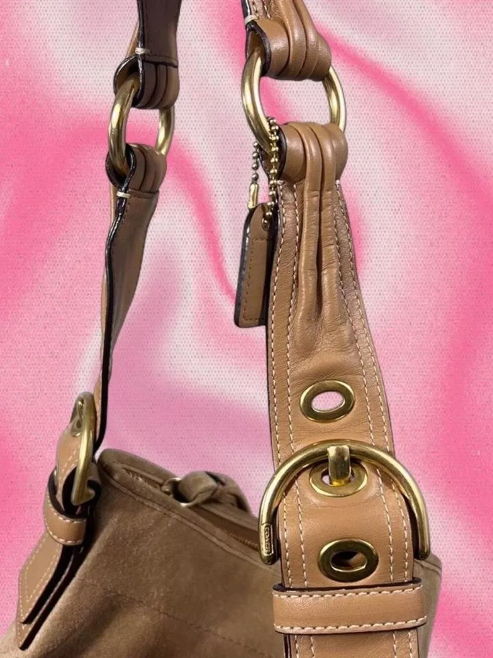 Vintage Y2K Coach Tan Suede Leather Soho Hobo Bag